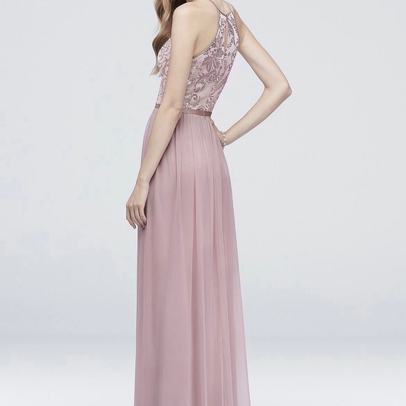 NWT David’s Bridal DB Studio High-Neck Sequin Mesh Gown with Keyhole - Picture 8 of 16